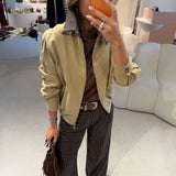 Casaco Bege com Gola de Bombazine