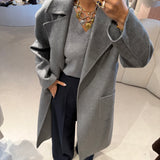 Calças Palazzo em Lã Azul Marinho com Cintura Elástica Joshy | SEMICOUTURE