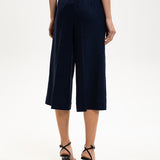 Calça Azul Cropped em de Linho com Bordados | Twinset