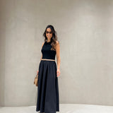 Vestido midi Ottod'ame em popelina e malha preta