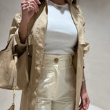 Carteira bucket bag em pele bege