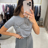 T-Shirt de Malha Cinzenta com Aplicação | Liu Jo