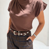 Calças de Estampa Xadrez em Castanho | VIOLETA