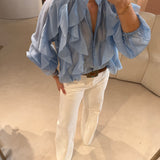 Blusa em Azul com Folhos | Violeta Store