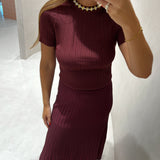 Saia midi Cecilia Prado em malha com nervuras Bordeaux