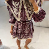Vestido Lara Bordô Mini com Renda | FARM RIO