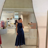 Vestido Midi Azul-marinho com Detalhes em Renda | Violeta Store