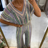 Nenette set in green and lilac ribbed lurex knit