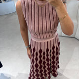 Saia Midi em Tricot Bordeaux e Rosa Francis | CECILIA PRADO