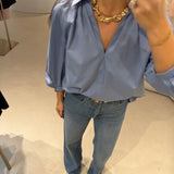 Camisa Carlita em Popelina Azul | Semicouture