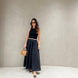 Vestido midi Ottod'ame em popelina e malha preta