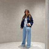 Calça de ganga wide leg clara