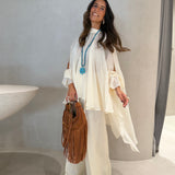 Blusa Renie Ecru em Georgette com Faixa | SEMICOUTURE