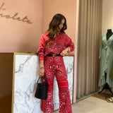 Conjunto bandana em vermelho de blusa e calça