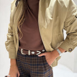 Casaco Bege com Gola de Bombazine