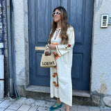 Vestido Ottod'ame bege com bordado colorido