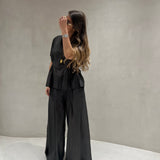 Conjunto blusa e calça em musselina SEMICOUTURE em cinza