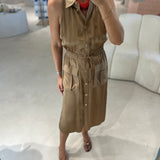 Vestido midi TWINSET estilo safari em kaki