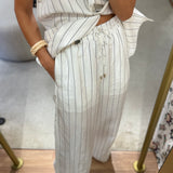 Calça Palazzo em Linho com Riscas | LIU JO