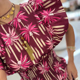 Conjunto Blusa e Saia Tropical Palmeiras Bordô | Violeta Store