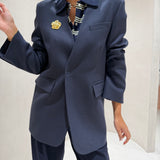 Blazer em Flanela de Lã Azul com Cinza| Semicouture