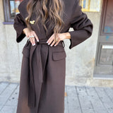 Casaco Midi Castanho em Fazenda de Lã com Cinto | ottod'ame