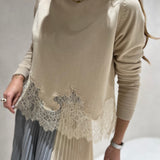 Camisola bege de malha SEMICOUTURE com renda