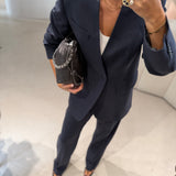 Blazer em Flanela de Lã Azul com Cinza| Semicouture