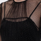 Vestido Longo Preto em Tule com Lurex | TWINSET