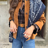 Blusão em Camurça Camel com Manga Kimono Violetta | SEMICOUTURE