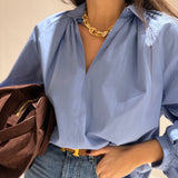 Camisa Carlita em Popelina Azul | Semicouture