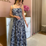 Vestido Midi Estampado Azul de Alças | Violeta Store