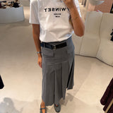 Saia Midi em Lã Cinza com Cinto Tracy | SEMICOUTURE