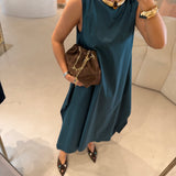 Vestido em Popelina Verde Manga Cava | Liviana Conti