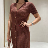 Vestido midi TWINSET em malha lurex com botões