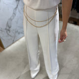 Calça Palazzo Ecru em Crepe com Cinto | TWINSET