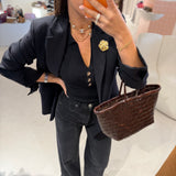 Polo Canelado Preto com Botões de Cristal | TWINSET