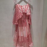 Vestido Midi Rosa às Riscas | Violeta Store