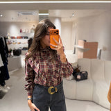 Blusa de Xadrez Bordeaux com Folhos | VIOLETA