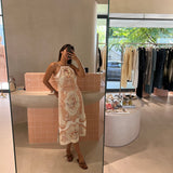 Vestido midi TWINSET em linho com estampado floral
