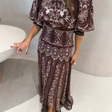 Vestido Liz Bordô Maxi com Mangas Tufadas | FARM RIO