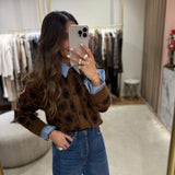 Cardigan Curto em Animal Print Castanho | Scotch & Soda