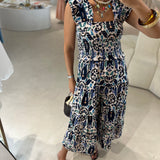 Vestido Fiesta midi com padrão azul