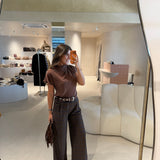 Calças de Estampa Xadrez em Castanho | VIOLETA