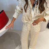 Conjunto Branco Poás em Cetim Blusa e Calça | OTTOD'AME