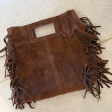 Mala de Mão em Camurça Castanho com Franjas Laterais