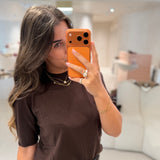 Camisola de Manga Curta em Malha Castanha | Liu Jo