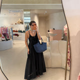 Vestido Longo Preto em Musselina com Renda | Twinset