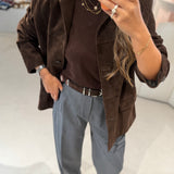Cinto em Suede Castanho com Fivela Prateada | Liviana Conti