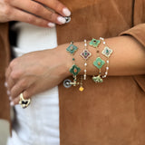 Pulseira de Corrente com Trevo e Pedras Naturais – Verde Escuro